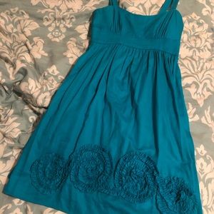 London Times Jewel Blue Dress with Rosette Detail